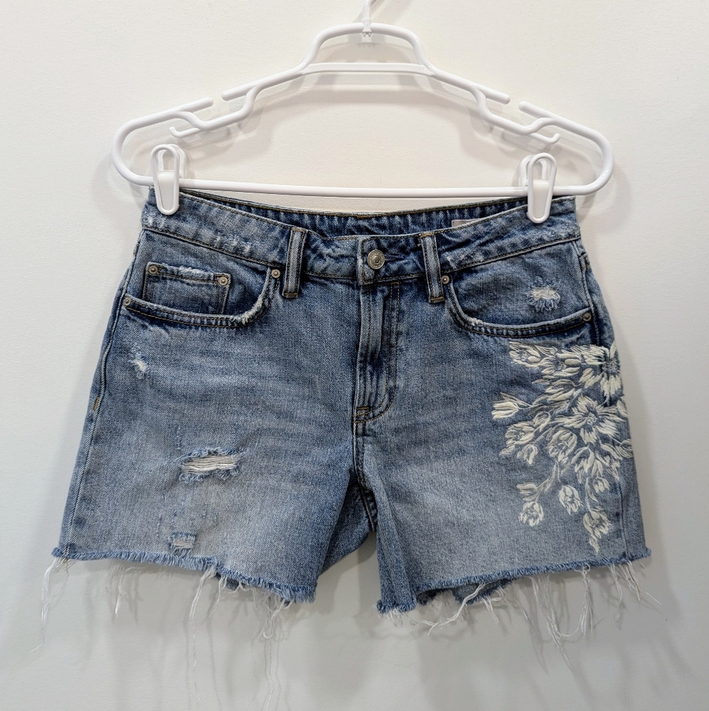 All Saints Flora Pam Embroidered Denim Shorts